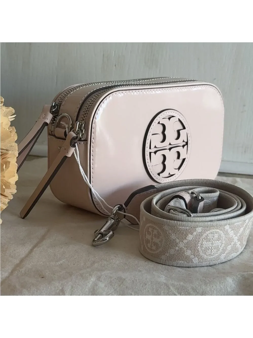 New Tory Burch MILLER SPAZZOLATO MINI CROSSBODY BAG Sift Pink